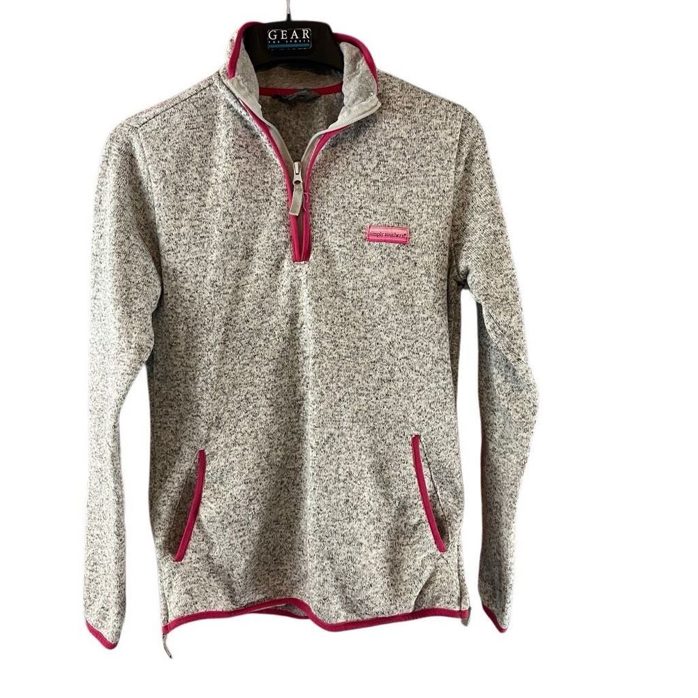 Simply Southern Gray Fleece Quarter Zip Pullover Sweatshirt Pockets - Size Small